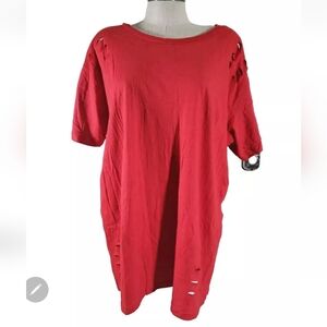 On Fire Pullover T-Shirt Women's Plus Size 3X Red Cut-Out Short Sleeve Boat Neck